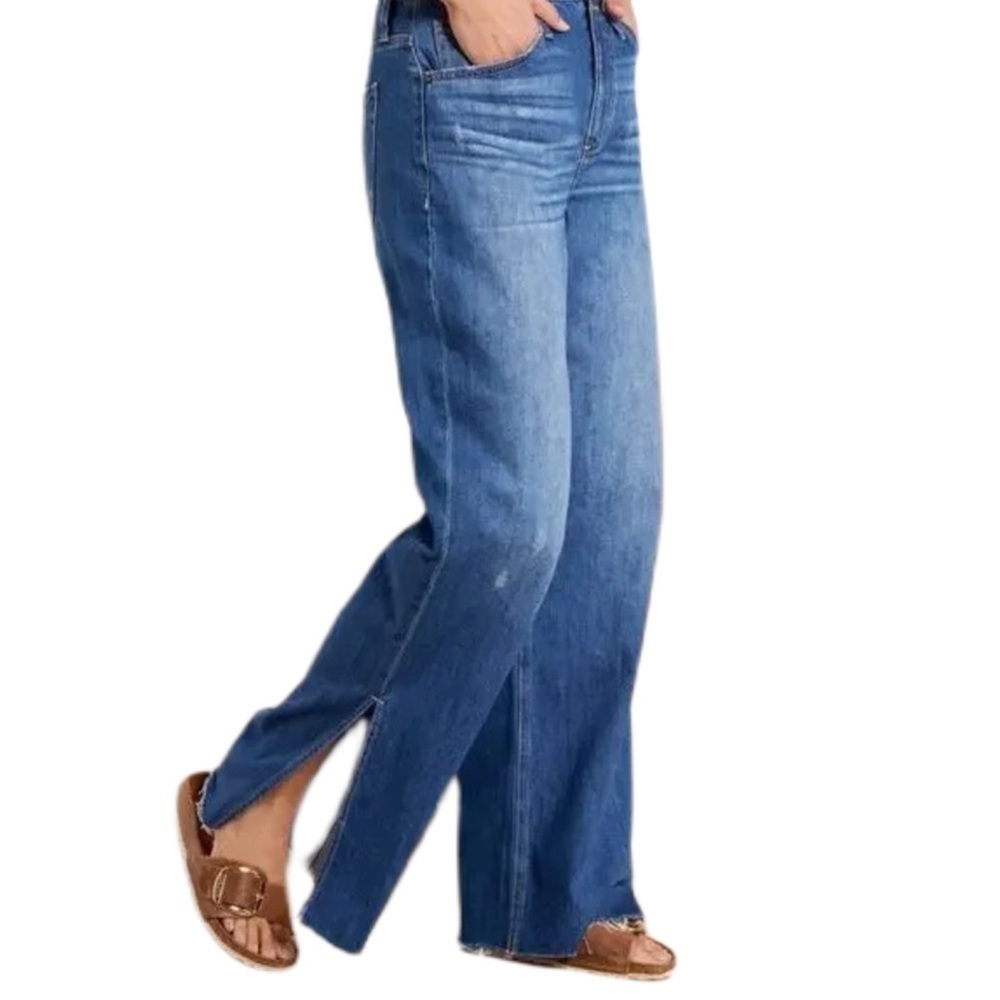Evereve HIgh Rise Wide Leg Slit Jeans Blue Denim Size 25
